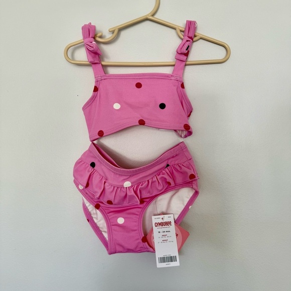 Gymboree Pink and Red Polka Dot Swimsuit - Picture 1 of 6